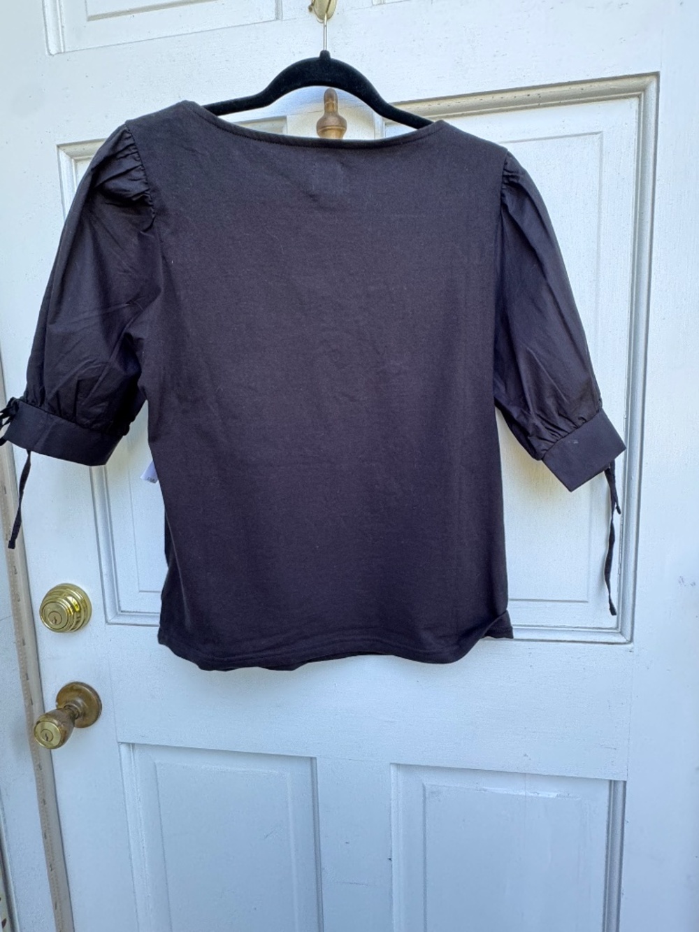 Gap Puffed Tie Sleeve Top XS Black 100% Cotton Square Neck Blouse - Picture 3 of 8